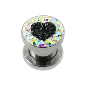SS Screw Fit Crystal Heart Ear Flesh Tunnel