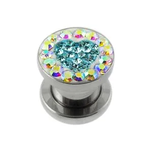 Multi Color Crystal Heart SS Screw Fit Ear Flesh Tunnel