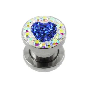 SS Screw Fit Crystal Blue Heart Ear Flesh Tunnel