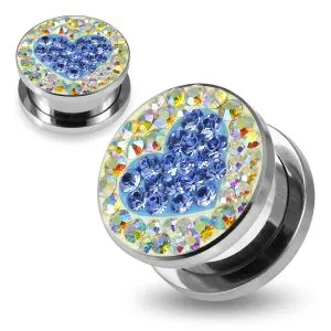 316L surgical steel Lavender Heart on Aurora Borealis Background CZ Jeweled Tunnel