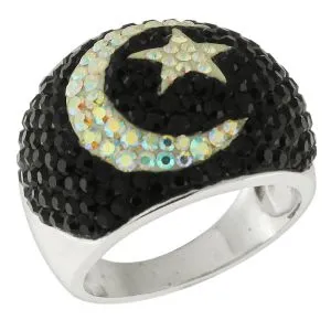 Crystal Moon Star Dome Finger Ring 