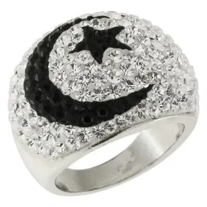 Moon And Star Crystal Dome Finger Ring 