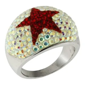 White Crystal with Red Star Stone Finger Ring