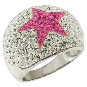 White Crystal With Pink Star Brass Finger Ring