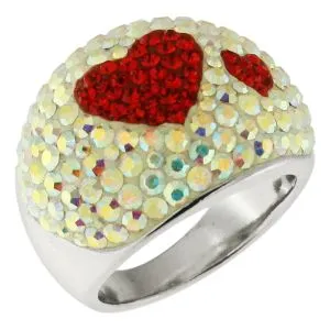Multi Crystal Red Heart Shape Finger Ring 