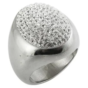 Glamorous Dome Style Cocktail Fashion Ring with White, Gray Clear Crystal