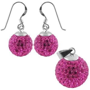 Pink Crystal stone Silver Jerwelry Earring Pendant Set