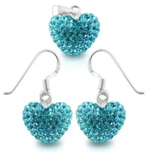 925 Sterling Silver Crystal stone Heart Jewelry Set 