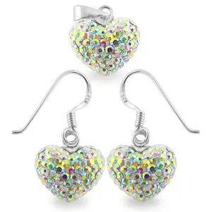 Crystal stone Heart Shape Silver Jewelry Earring Pendant Set 