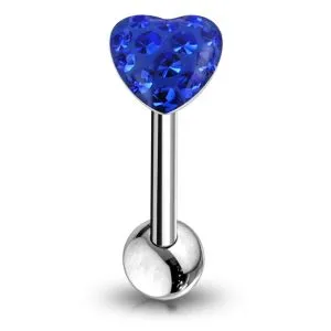 SS Tongue Barbell With Heart Crystal Top