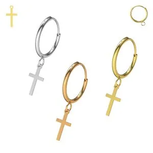 316L Surgical Steel Segment Hoop Ear Ring With Dangling Cross