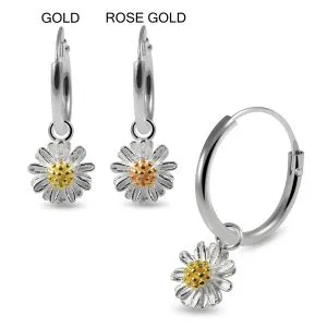 925 Sterling Silver Dangling Sunflower Design Earring