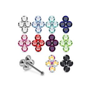 925 Sterling Silver 4-Stone Flower Cluster Ball End Nose Stud Box (20pcs / 40pcs)
