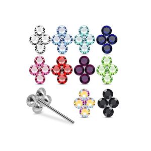 925 Sterling Silver 4-Stone Flower Cluster Straight End Nose Stud Box (20pcs / 40pcs)
