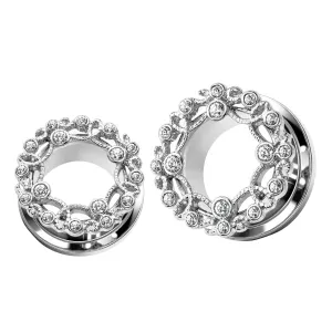 Floral Design with Micro Jeweled CZ Stone Ear Flesh Tunnel