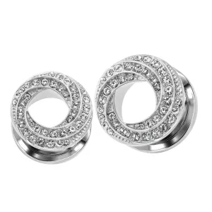 Floral Swirl with Micro Jeweled CZ Stone Ear Flesh Tunnel