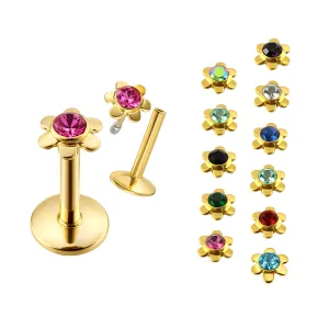 Flower Shaped Gold Plated jewelled Madonna Labret