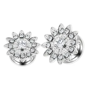 Flower with Micro Jeweled CZ Stone Ear Flesh Tunnel