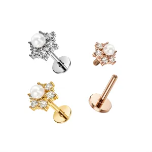 Flower with Pearl Cartilage Helix Tragus Piercing Ear Stud