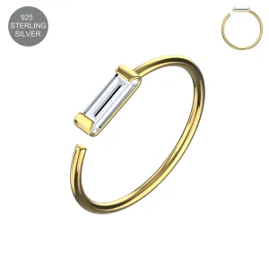 925 Sterling Silver CZ Bar Jeweled Nose Hoop Ring