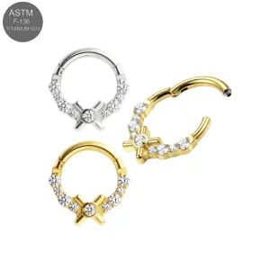 G23 Titanium X-Cross Center Jeweled Hinged Clicker Ring – 16G (1.2mm)
