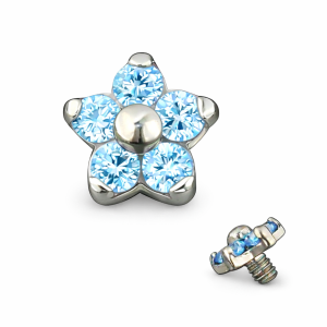 G23 Grade Titanium 5 Pedal Flower Dermal Anchor Top-Aqua