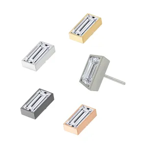 G23 Grade Titanium Baguette CZ Jeweled Threadless Pin Top