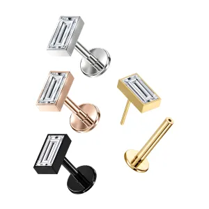 G23 Grade Titanium Baguette CZ Jeweled Tragus Top Push Fit With Flat Back Labret
