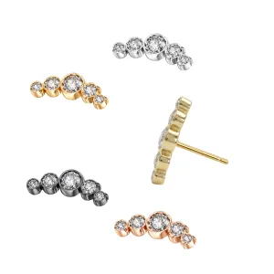 G23 Grade Titanium CZ Five Stone curved Design Tragus Threadless Pin Top
