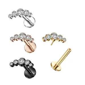 G23 Grade Titanium CZ Five Stone curved Design Tragus Top Push Fit With Flat Back Labret