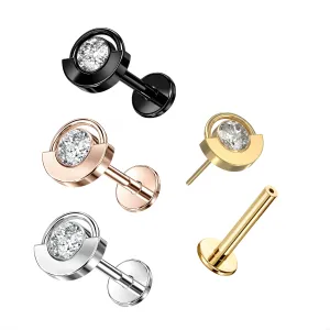 G23 Grade Titanium CZ Jeweled Eye Ball Design Tragus Top Push Fit With Flat Back Labret