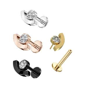 G23 Grade Titanium CZ Jeweled Eyebrow And Eye Design Tragus Top Push Fit With Flat Back Labret