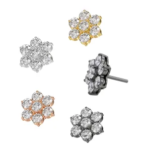 G23 Grade Titanium CZ Jeweled Flower Design Threadless Pin Top
