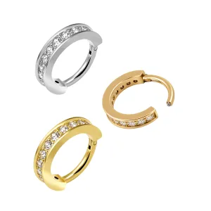 G23 Grade Titanium CZ Jeweled Hinged Clicker Segment Ring