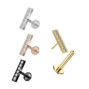 G23 Grade Titanium CZ Jeweled Rectangle Design Tragus Top Push Fit With Flat Back Labret
