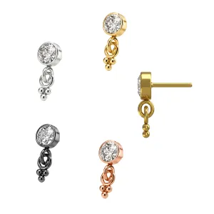 G23 Grade Titanium CZ Jeweled Triple Dangling Balls With Threadless Pin Top