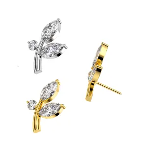 G23 Grade Titanium CZ Stone Leaf Design Threadless Pin Top