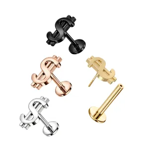 G23 Grade Titanium Dollar Sign Tragus Top Push Fit With Flat Back Labret