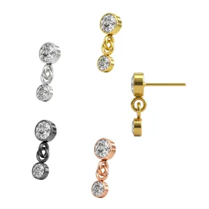 G23 Grade Titanium Double CZ Jeweled  Dangling Threadless Pin Top