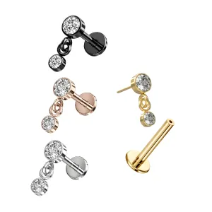 G23 Grade Titanium Double CZ Jeweled  Dangling Tragus Top Push Fit With Flat Back Labret
