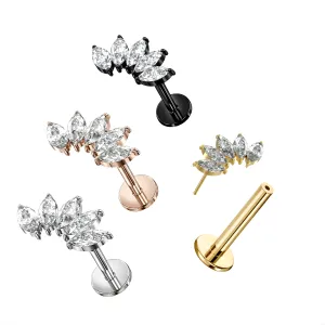 G23 Grade Titanium Marquise CZ Jeweled Fancy Design Tragus Top Push Fit With Flat Back Labret
