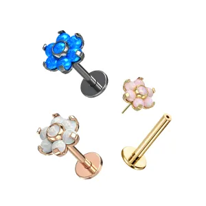 G23 Grade Titanium Opal Flower Tragus Top Push Fit With Flat Back Labret