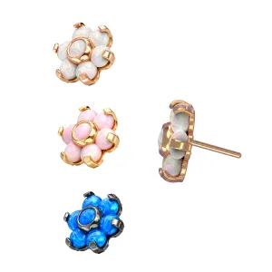 G23 Grade Titanium Opal Stone Flower Jeweled Threadless Pin Top