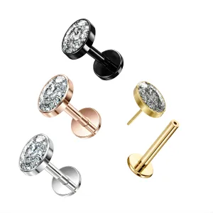 G23 Grade Titanium Oval CZ Jeweled Tragus Top Push Fit With Flat Back Labret