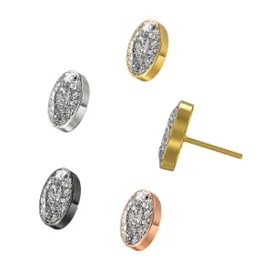 G23 Grade Titanium Rose Oval CZ Jeweled Threadless Pin Top