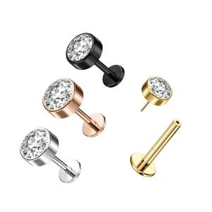 G23 Grade Titanium Threadless Push Fit With Round CZ Top With Flat Back Labret
