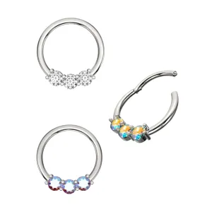 Titanium G23 Tri Stone Hinged Clicker Ring