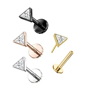 G23 Grade Titanium Triangle CZ Jeweled Tragus Top Push Fit With Flat Back Labret
