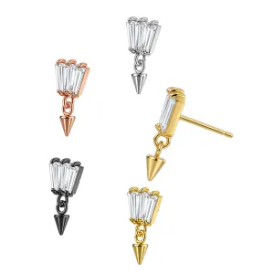 G23 Grade Titanium Triple Baguette Gem with Dangling Cone Design Threadless Pin Top