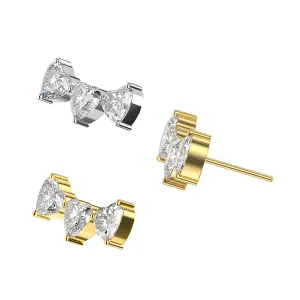 G23 Grade Titanium Triple Heart CZ Stone Threadless Pin Top